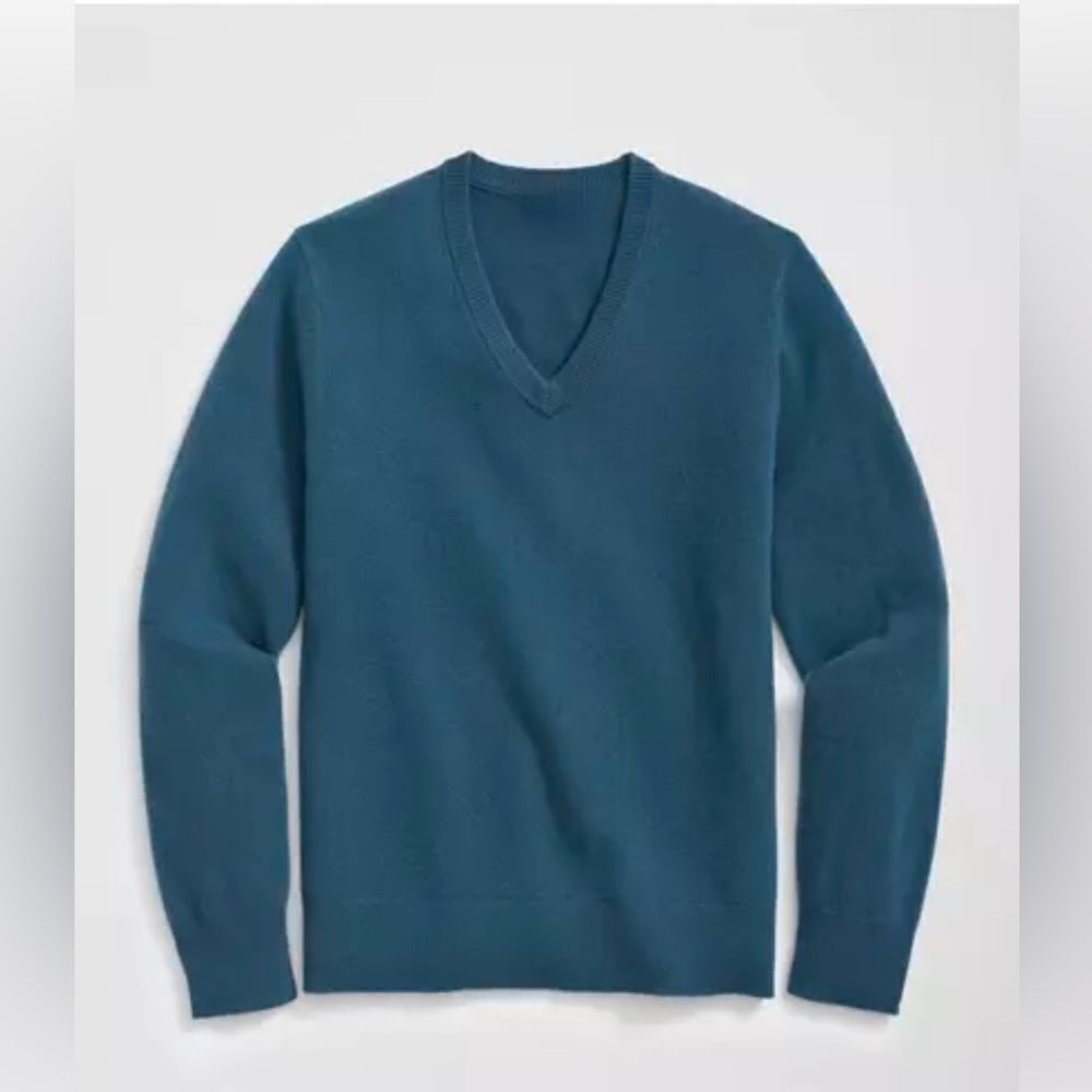 Allude Cashmere V-neck Long Sleeve Pullover Sweater In Aqua Gray Size L